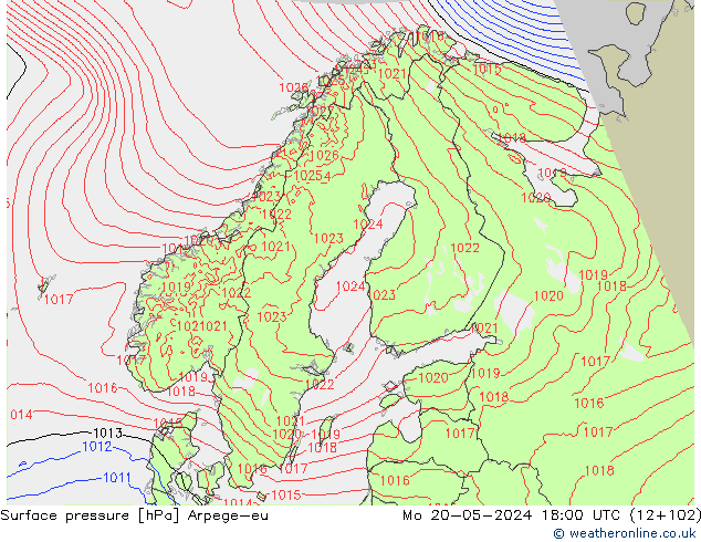 Surface pressure Arpege-eu Mo 20.05.2024 18 UTC