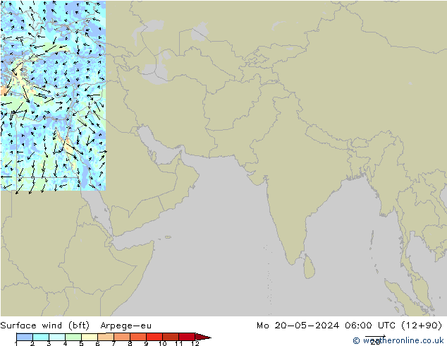 Surface wind (bft) Arpege-eu Mo 20.05.2024 06 UTC