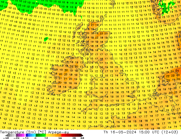 Temperature (2m) Arpege-eu Th 16.05.2024 15 UTC