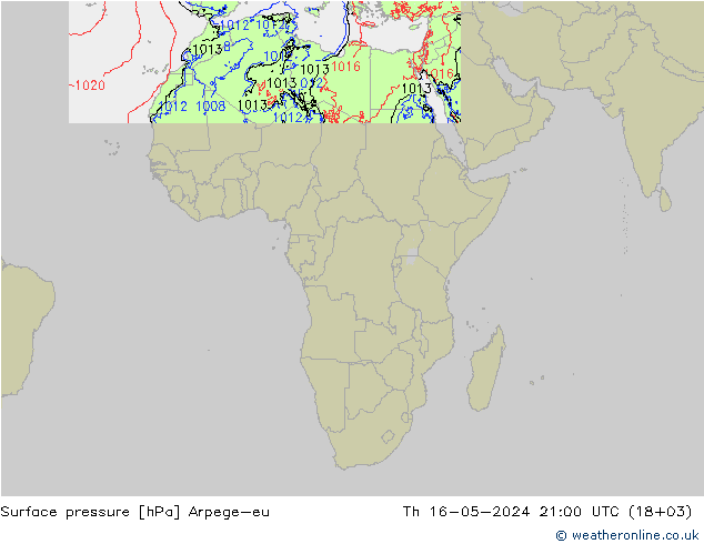Atmosférický tlak Arpege-eu Čt 16.05.2024 21 UTC
