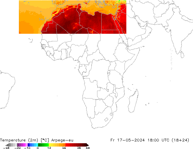 Temperatura (2m) Arpege-eu vie 17.05.2024 18 UTC