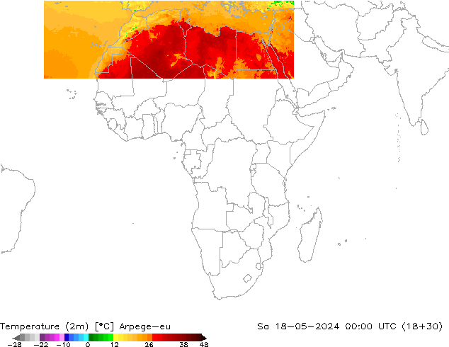 Temperatuurkaart (2m) Arpege-eu za 18.05.2024 00 UTC
