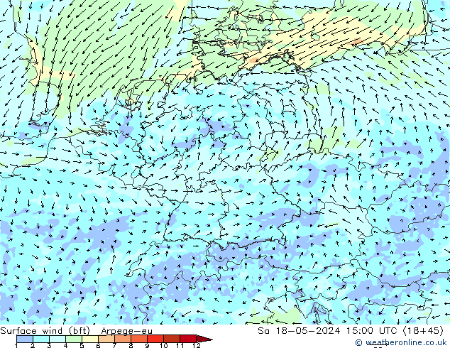 Surface wind (bft) Arpege-eu Sa 18.05.2024 15 UTC