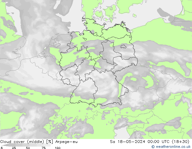 Bewolking (Middelb.) Arpege-eu za 18.05.2024 00 UTC