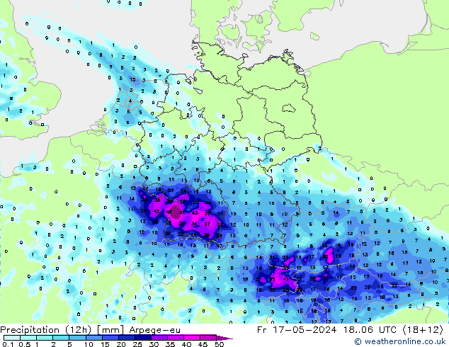 降水量 (12h) Arpege-eu 星期五 17.05.2024 06 UTC