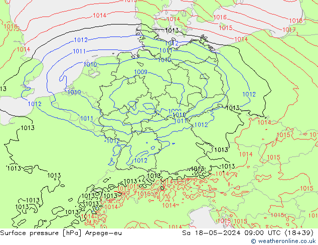 Atmosférický tlak Arpege-eu So 18.05.2024 09 UTC