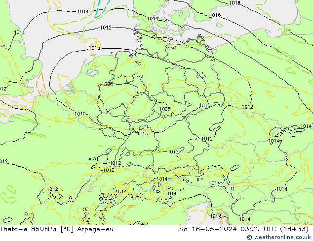 Theta-e 850гПа Arpege-eu сб 18.05.2024 03 UTC