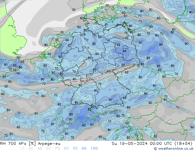 RH 700 hPa Arpege-eu Su 19.05.2024 00 UTC