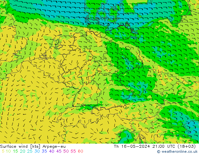 Wind 10 m Arpege-eu do 16.05.2024 21 UTC
