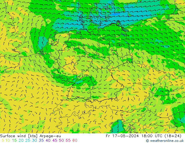 Surface wind Arpege-eu Pá 17.05.2024 18 UTC