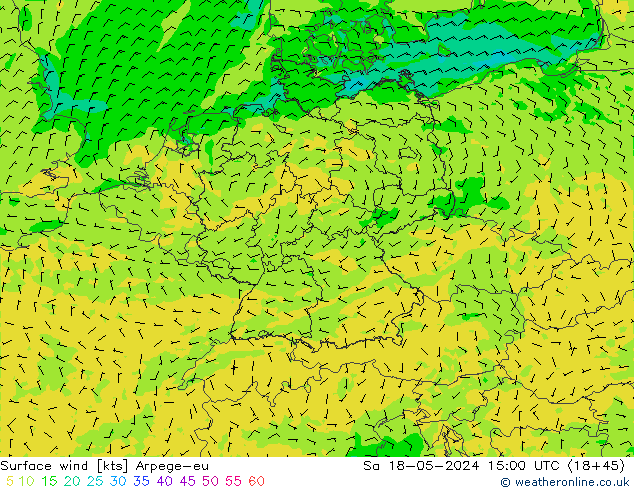ветер 10 m Arpege-eu сб 18.05.2024 15 UTC