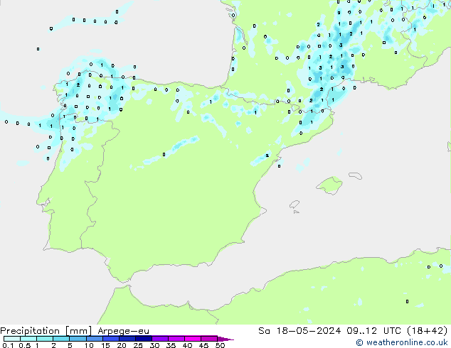 Precipitación Arpege-eu sáb 18.05.2024 12 UTC