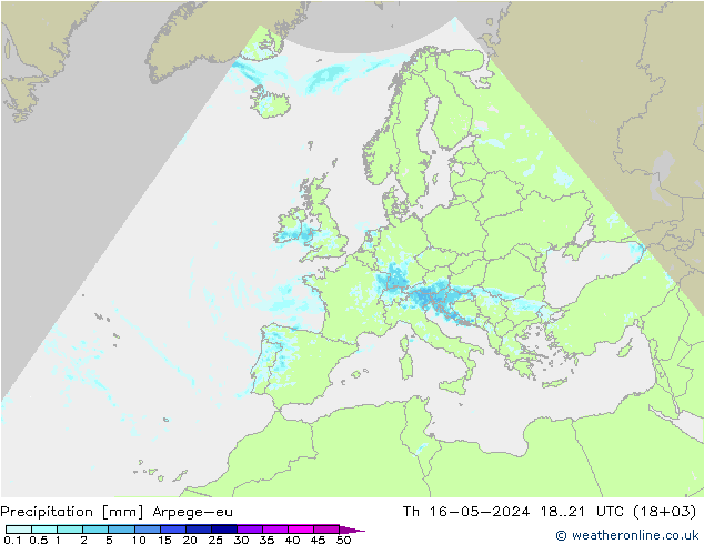 Precipitación Arpege-eu jue 16.05.2024 21 UTC