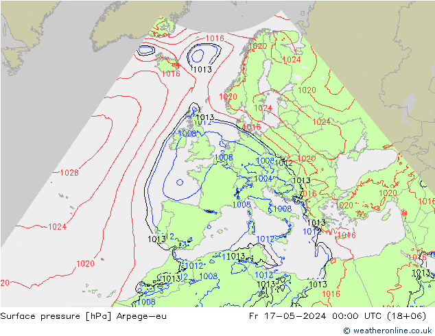 Pressione al suolo Arpege-eu ven 17.05.2024 00 UTC