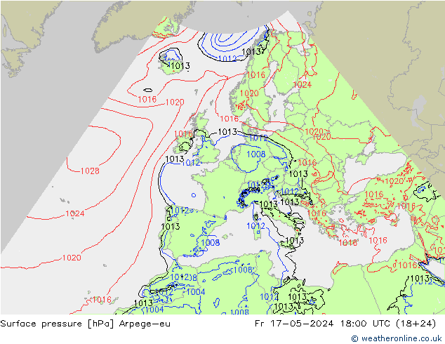 Presión superficial Arpege-eu vie 17.05.2024 18 UTC
