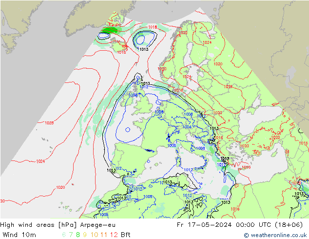 High wind areas Arpege-eu 星期五 17.05.2024 00 UTC