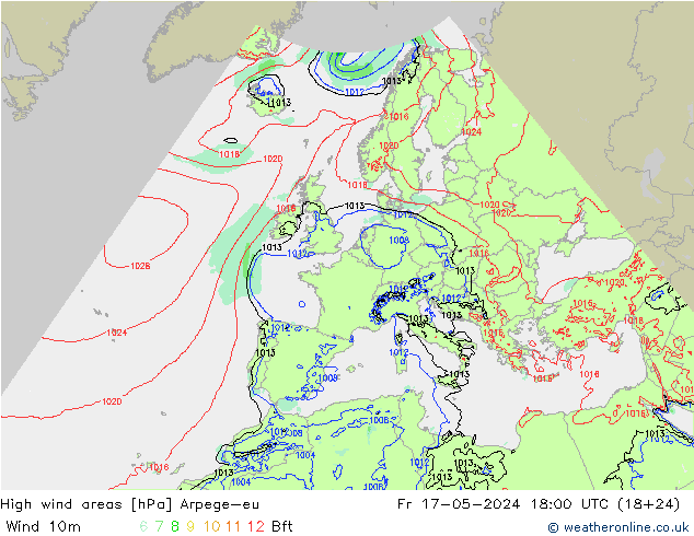High wind areas Arpege-eu Fr 17.05.2024 18 UTC