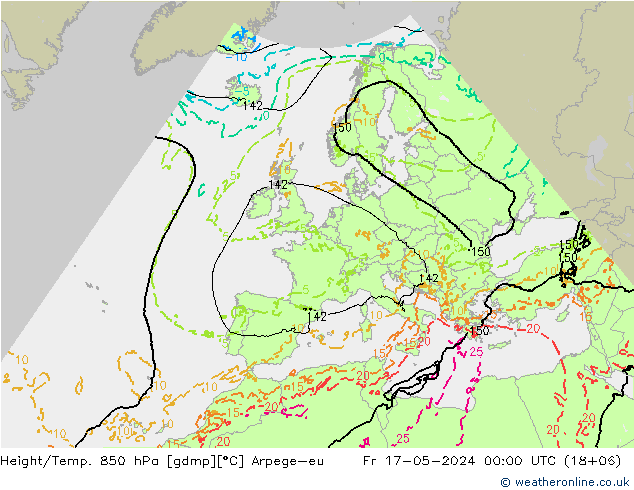 Hoogte/Temp. 850 hPa Arpege-eu vr 17.05.2024 00 UTC