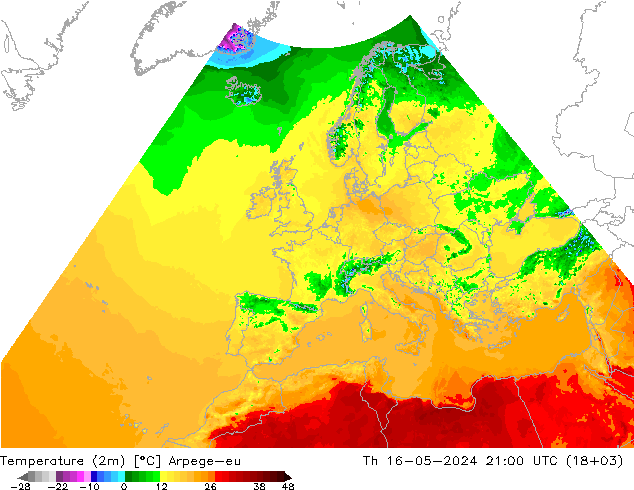 карта температуры Arpege-eu чт 16.05.2024 21 UTC