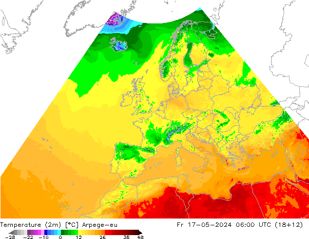 Temperaturkarte (2m) Arpege-eu Fr 17.05.2024 06 UTC