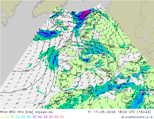 Wind 850 hPa Arpege-eu vr 17.05.2024 18 UTC
