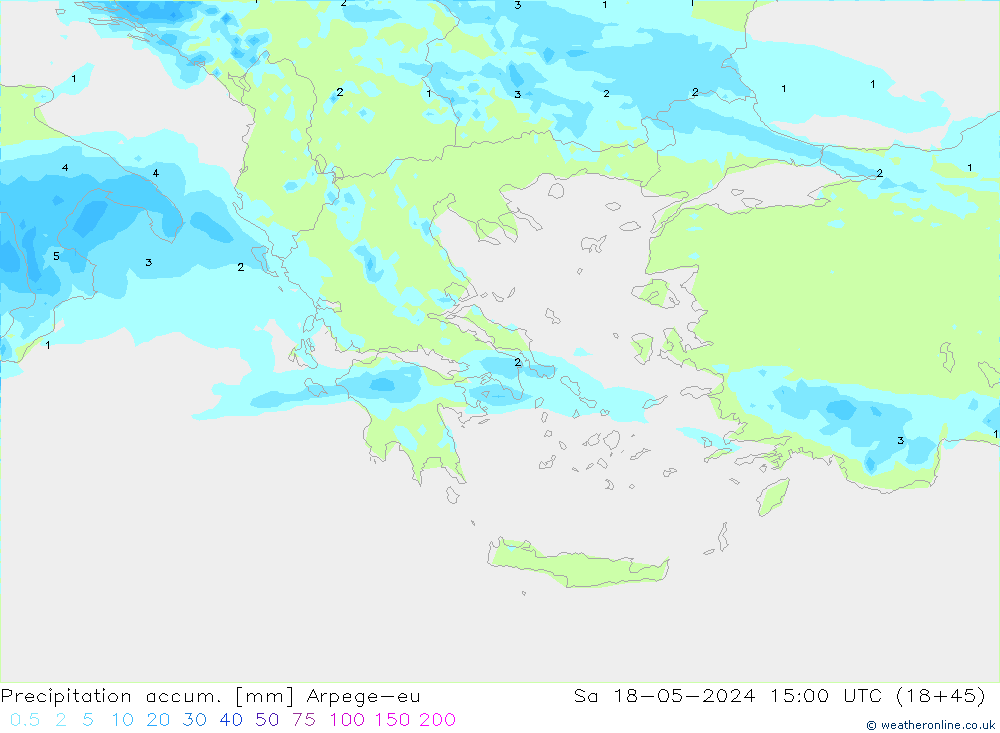 Precipitation accum. Arpege-eu сб 18.05.2024 15 UTC