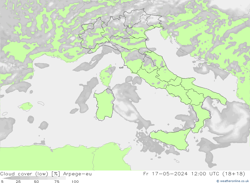 Bewolking (Laag) Arpege-eu vr 17.05.2024 12 UTC