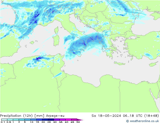 Yağış (12h) Arpege-eu Cts 18.05.2024 18 UTC
