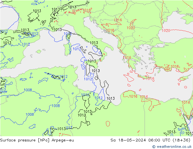 Atmosférický tlak Arpege-eu So 18.05.2024 06 UTC