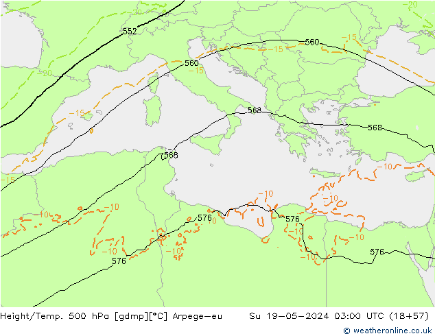 Hoogte/Temp. 500 hPa Arpege-eu zo 19.05.2024 03 UTC