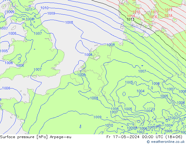 地面气压 Arpege-eu 星期五 17.05.2024 00 UTC