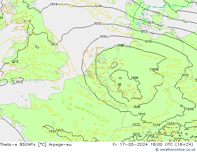 Theta-e 850hPa Arpege-eu Fr 17.05.2024 18 UTC
