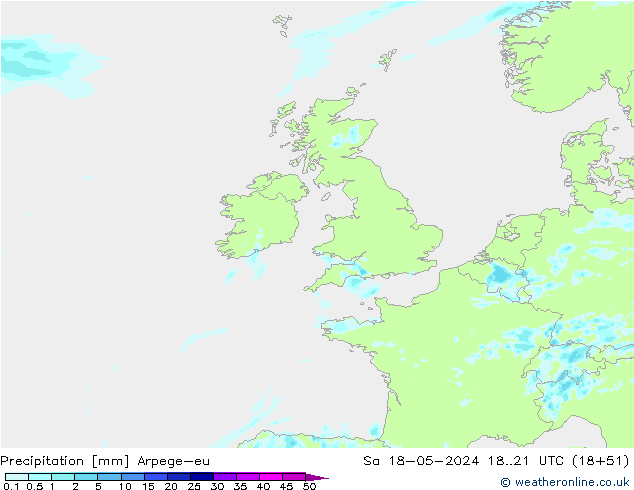 precipitação Arpege-eu Sáb 18.05.2024 21 UTC