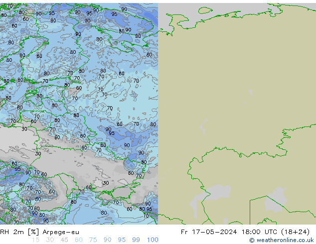 RH 2m Arpege-eu ven 17.05.2024 18 UTC