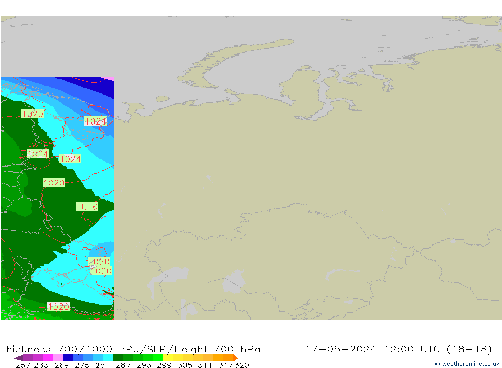 Schichtdicke 700-1000 hPa Arpege-eu Fr 17.05.2024 12 UTC
