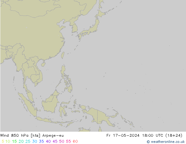 ветер 850 гПа Arpege-eu пт 17.05.2024 18 UTC