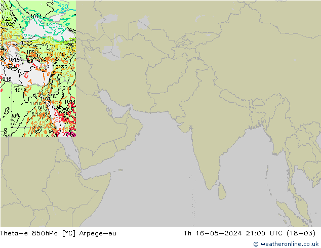 Theta-e 850hPa Arpege-eu 星期四 16.05.2024 21 UTC