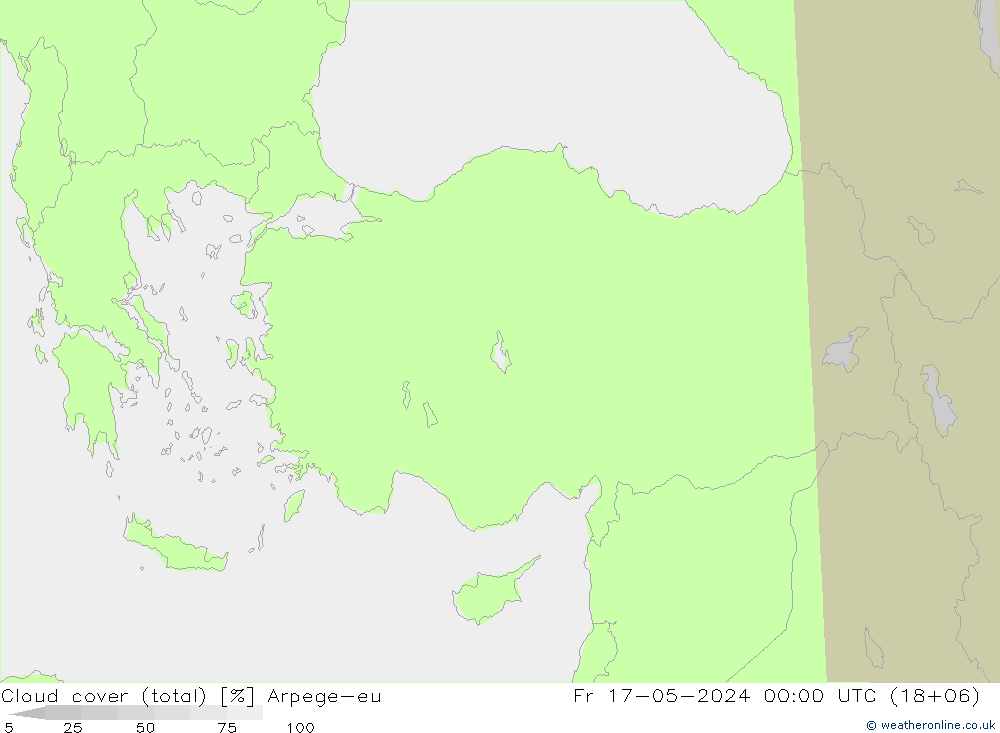 Cloud cover (total) Arpege-eu Pá 17.05.2024 00 UTC