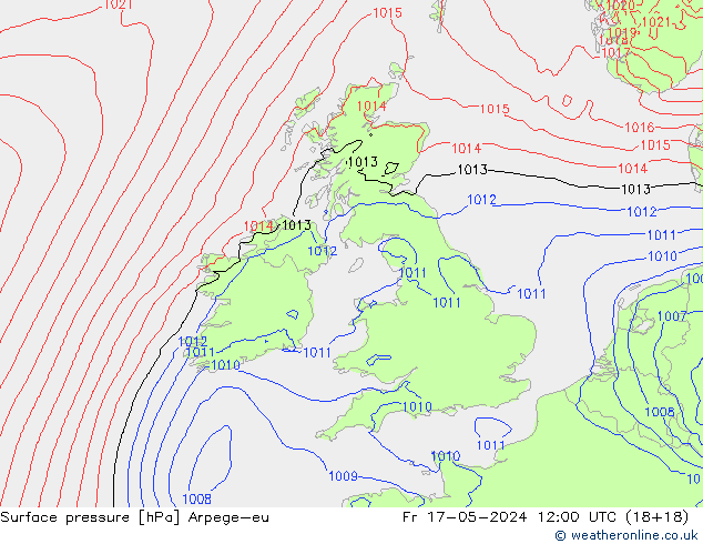 Presión superficial Arpege-eu vie 17.05.2024 12 UTC