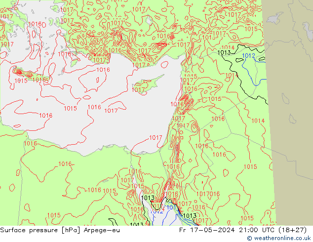 Atmosférický tlak Arpege-eu Pá 17.05.2024 21 UTC