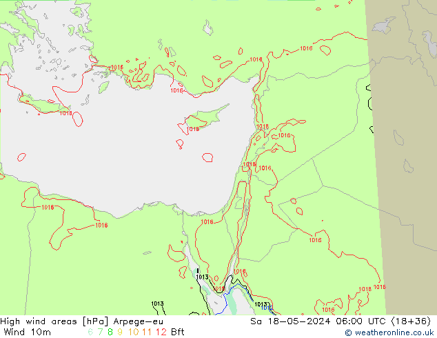 High wind areas Arpege-eu Sa 18.05.2024 06 UTC