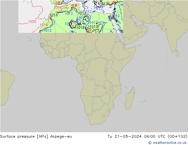 Atmosférický tlak Arpege-eu Út 21.05.2024 06 UTC