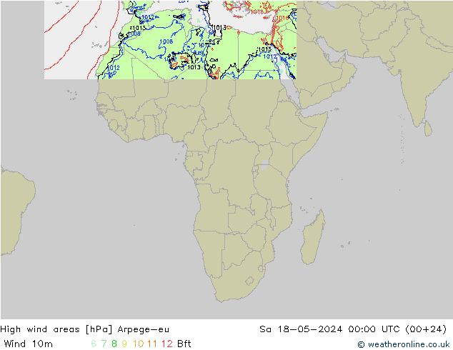 High wind areas Arpege-eu Sa 18.05.2024 00 UTC