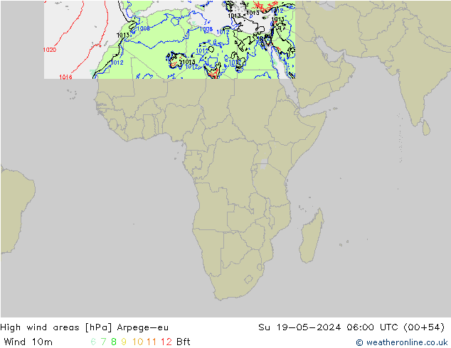 High wind areas Arpege-eu Ne 19.05.2024 06 UTC