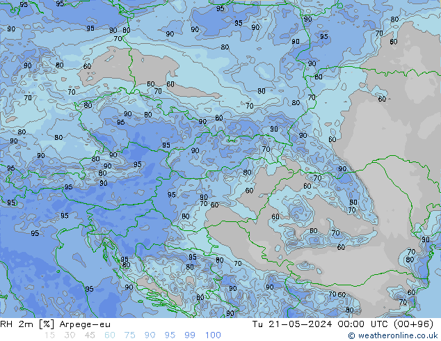 RH 2m Arpege-eu wto. 21.05.2024 00 UTC