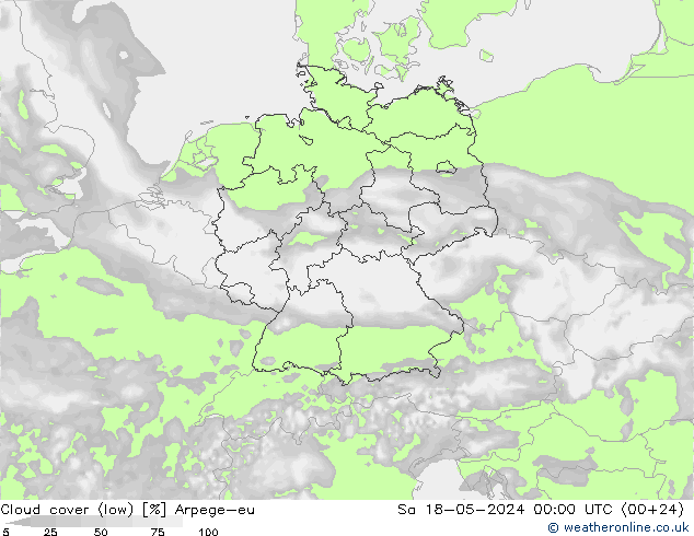 Bewolking (Laag) Arpege-eu za 18.05.2024 00 UTC