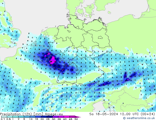 Totale neerslag (12h) Arpege-eu za 18.05.2024 00 UTC
