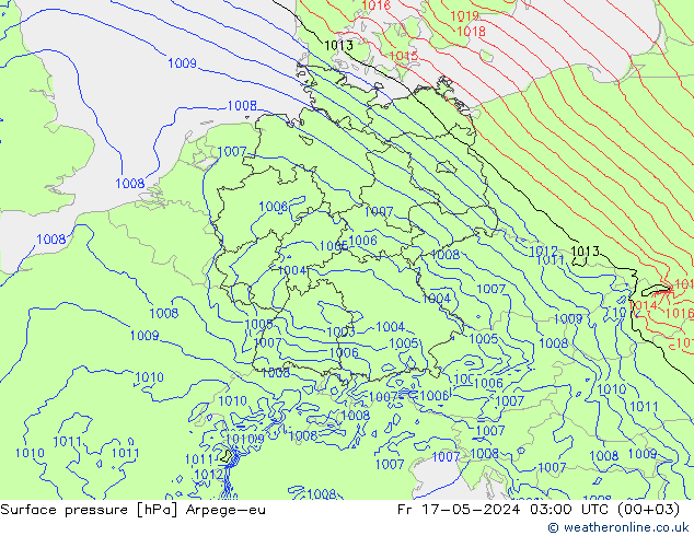 Presión superficial Arpege-eu vie 17.05.2024 03 UTC