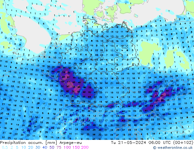 Toplam Yağış Arpege-eu Sa 21.05.2024 06 UTC