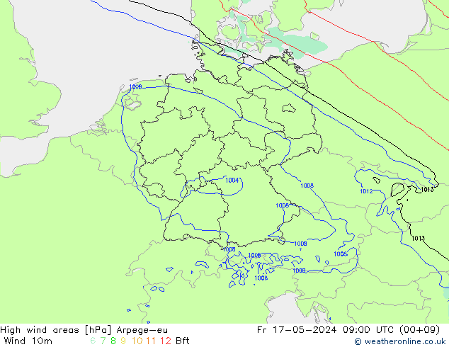 High wind areas Arpege-eu ven 17.05.2024 09 UTC